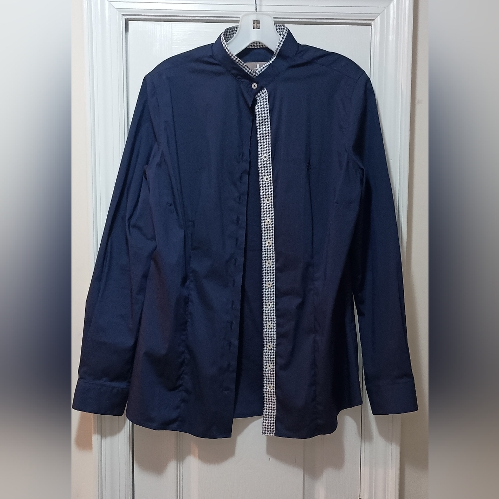 Fior DA Liso Navy cotton Blend Button Down Blouse Size 10